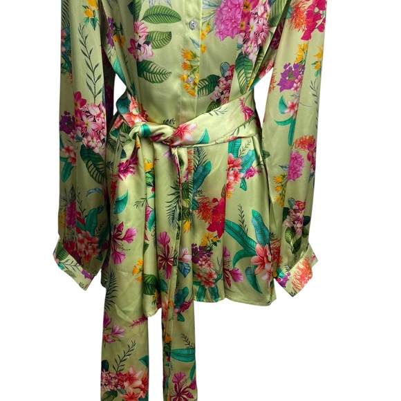ROCOCO SAND Rue Short Dress 100% Silk Large Lime Green Colourful Floral - Picture 5 of 15